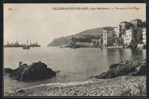 AK Villefranche-sur-Mer, Vue prise de la Plage