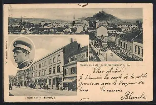 AK Forbach, Hôtel Karsch, Strassenpartie, Schriftsteller Fritz Oswald Bilse