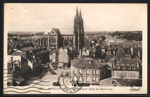 AK Moulins, Place Ach. Roche et Eglise du Sacré-Coeur