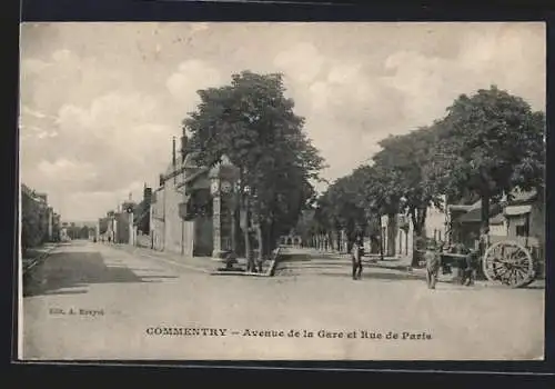 AK Commentry, Avenue de la Gare et Rue de Paris