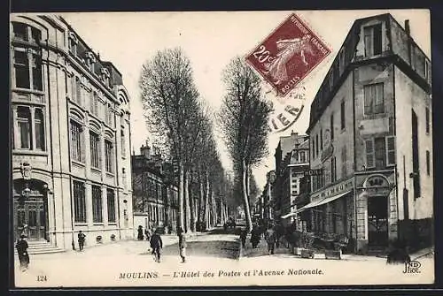AK Moulins, L`Hotel des Postes rt l`Avenue Nationale