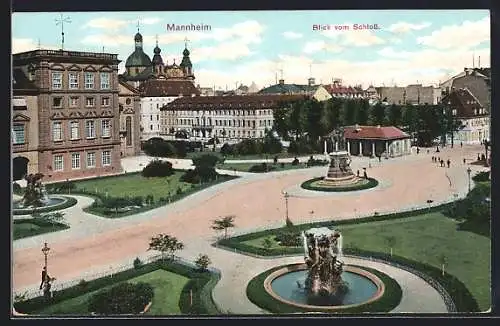 AK Mannheim, Blick vom Schloss mit Denkmal