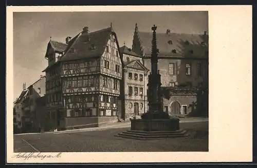 AK Aschaffenburg a. M., Dalbergstrasse und Stiftsplatz mit Denkmal