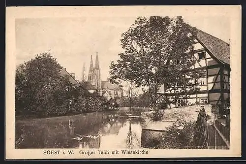 AK Soest, Grosser Teich mit Wiesekirche