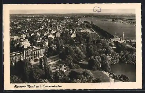 AK Hannover, Ortsansicht m. Maschsee u. Landesmuseum aus der Vogelschau