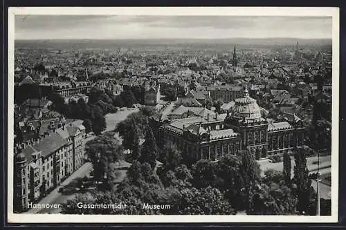 AK Hannover, Gesamtansicht mit Museum aus der Vogelschau