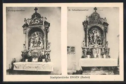 AK Engen /Baden, Stadtpfarrkirche, Muttergottesaltar, St. Sebastiamusaltar