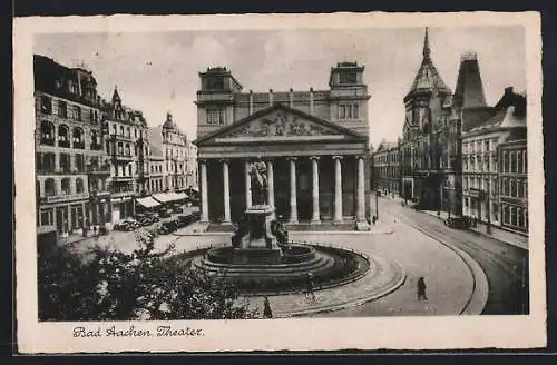 AK Bad Aachen, Theater mit Strasse u. Denkmal aus der Vogelschau