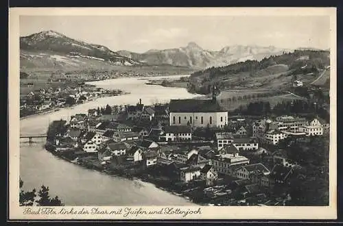 AK Bad Tölz, Ortsansicht links der Isar mit Juifen u. Zottenjoch aus der Vogelschau