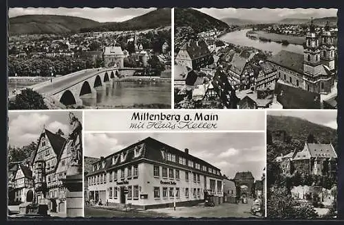 AK Miltenberg a. Main, Gasthaus Brauerei Keller, Ortspartien, Ortsansicht mit Mainbrücke
