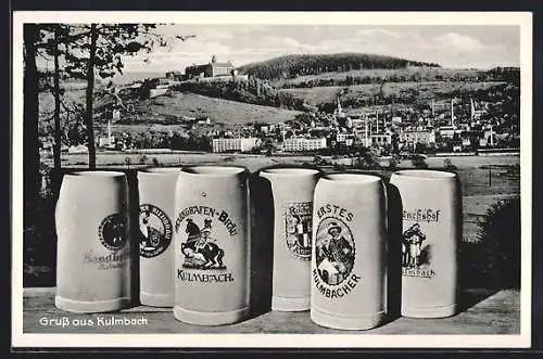 AK Kulmbach, Ortsansicht mit Bierkrügen