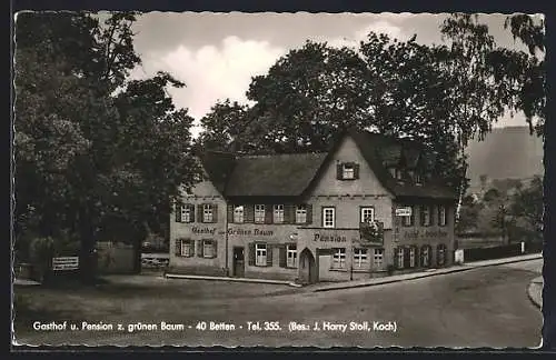 AK Alpirsbach /Schwarzwald, Gasthof-Pension zum grünen Baum J. H. Stoll, von der Strasse gesehen