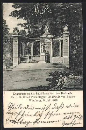 AK Würzburg, Erinnerung Enthüllung d. Denkmals Prinz Regent Luitpold von Bayern 1903