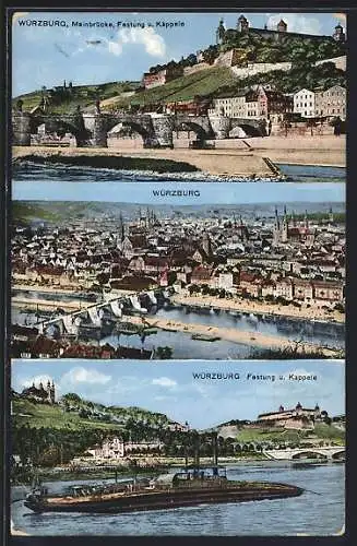 AK Würzburg, Mainbrücke, Festung, Käppele, Panorama