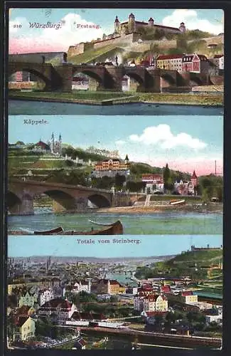 AK Würzburg, Festung, Käppele, Totale vom Steinberg