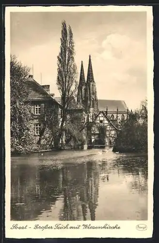 AK Soest, Grosser Teich mit Wiesenkirche