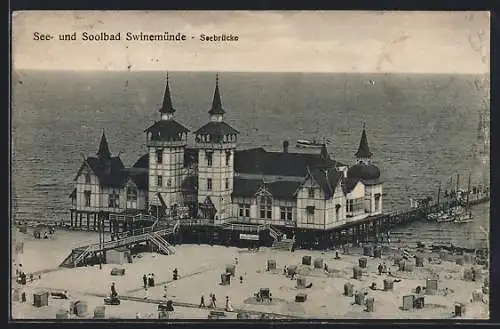 AK Swinemünde, Restaurant auf der Seebrücke aus der Vogelschau