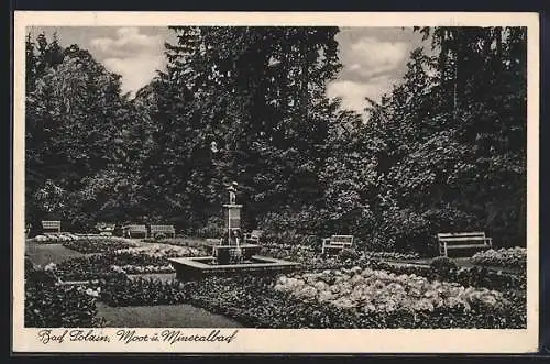 AK Bad Polzin, Moor- und Mineralbad, Park mit Zierbrunnen