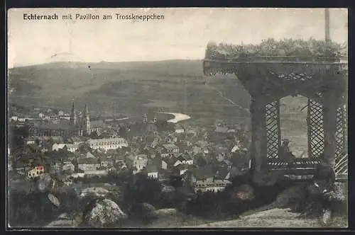 AK Echternach, Ortsansicht mit Pavillon am Trosskneppchen