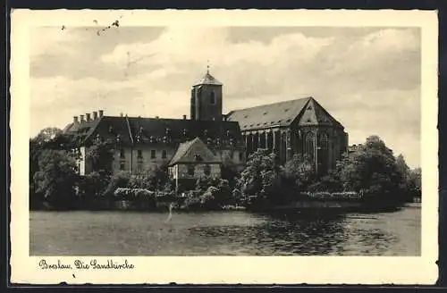 AK Breslau, Sandkirche, vom Wasser gesehen