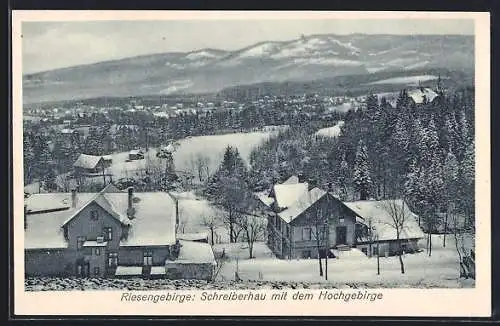 AK Schreiberhau i. Rgb., Ortsansicht mit Hochgebirge im Winter