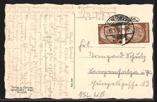 AK Agnetendorf i. Rgb., Ortsansicht im Winter