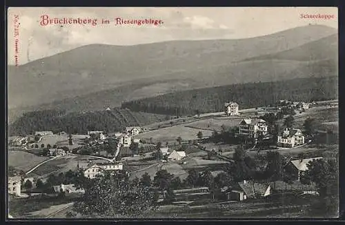 AK Brückenberg i. Rgb., Ortsansicht mit Schneekoppe-Blick