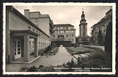 AK Bad Warmbrunn, Neues Moorbad, Quellenhof und kath. Kirche