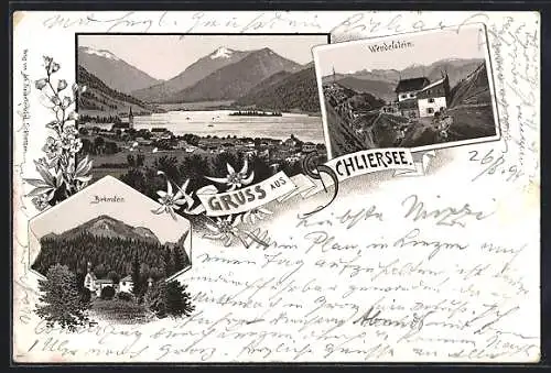Vorläufer-Lithographie Schliersee, 1894, Wendelstein und Birkenstein