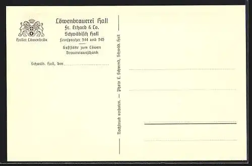 AK Schwäbisch Hall, Löwenbrauerei Hall Fr. Erhard & Co. und Gasthof zum Löwen