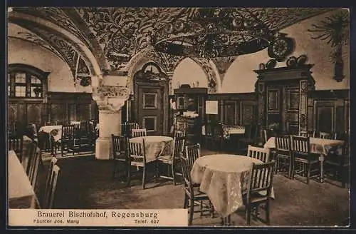 AK Regensburg, Restaurant Brauerei Bischofshof, Innenansicht