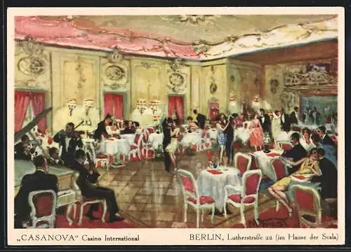 Künstler-AK Berlin-Schöneberg, Casanova, Casino International, Der Gelbe Saal, Lutherstrasse 22