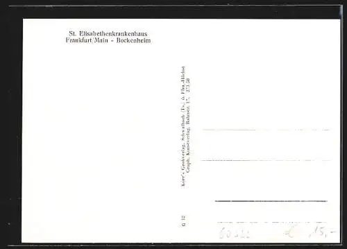 AK Frankfurt-Bockenheim, St. Elisabethenkrankenhaus, Wirtschaftsgebäude, Krankenabteilung