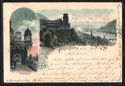 Lithographie Heidelberg, Zum Altan, Ortsansicht