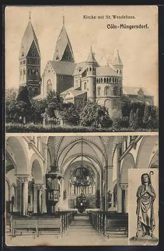 AK Köln-Müngersdorf, Kirche mit St. Wendelinus, mit Innenansicht