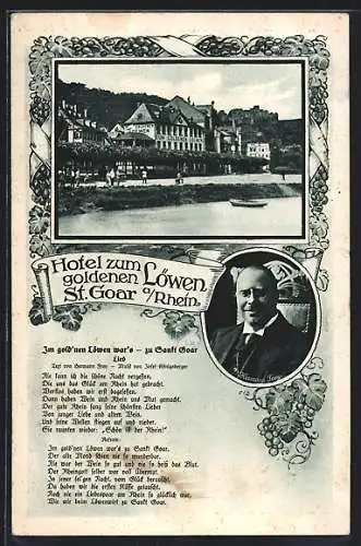 AK St. Goar am Rhein, Hotel zum goldenen Löwen, Portrait von Hermann Frey, Lied