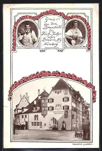 AK Nürnberg, Gasthaus Braustübl der Freih v. Tucherschen Brauerei A.G., Porträts