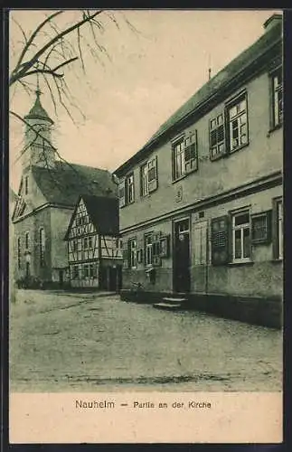 AK Nauheim / Bacharach, Partie an der Kirche