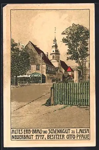 Steindruck-AK Dresden-Lausa, Altes Erb Brau und Schenkgut, Neuerbaut 1717, Königsbrücker Landstrasse 373