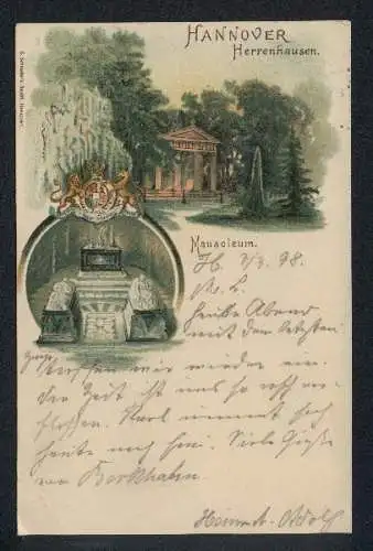 Lithographie Hannover-Herrenhausen, Das Mausoleum in den städt. Anlagen