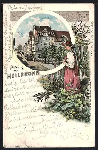 Lithographie Heilbronn, Käthchenhaus, Strassenbahn