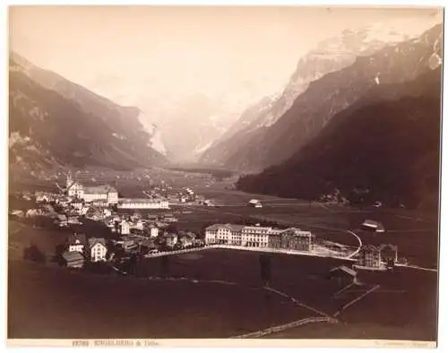 Fotografie G. Sommer, Napoli, Ansicht Engelberg, Blick nach dem Ort mit Bergpanorama, Grossformat 25 x 20cm