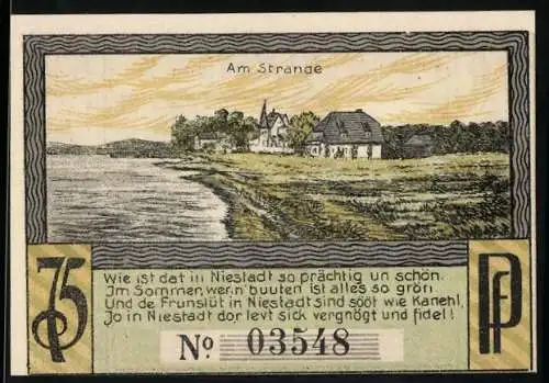 Notgeld Neustadt in Holstein 1921, 75 Pfennig, Am Strande und Der hohe Patient, Gültig bis 31. Juli 1921