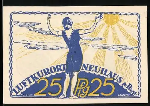 Notgeld Neuhaus, 25 Pfennig, Frau mit Sonne und Wappen der Gemeinde, Nr. 20307