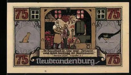 Notgeld Neubrandenburg, 1921, 75 Pfennig, Szenen und Inschriften