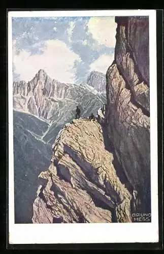 Künstler-AK Bruno Hess: Planspitze-Nordwand gegen den kleinen Buchstein