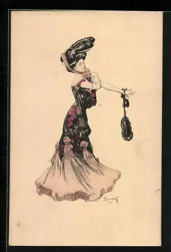 Künstler-AK Ferdinand von Reznicek: Elegante Dame mit Hut und Handtasche