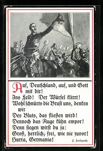 AK Jubelnde Soldaten, Patriotisches Gedicht v. F. Freiligrath