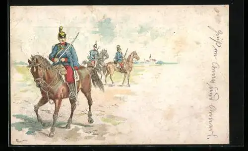 Lithographie Österreichische Kavallerie, Erkundungstrupp