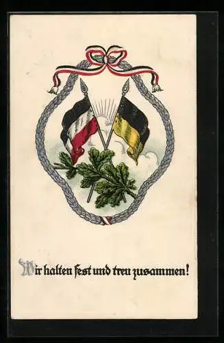 AK Flaggen des Zweibund mit Eichenlaub